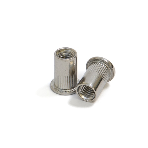 A4 Stainless Flat Head Round Grooved Body Open End Rivet Nuts - M4 x 10.5mm