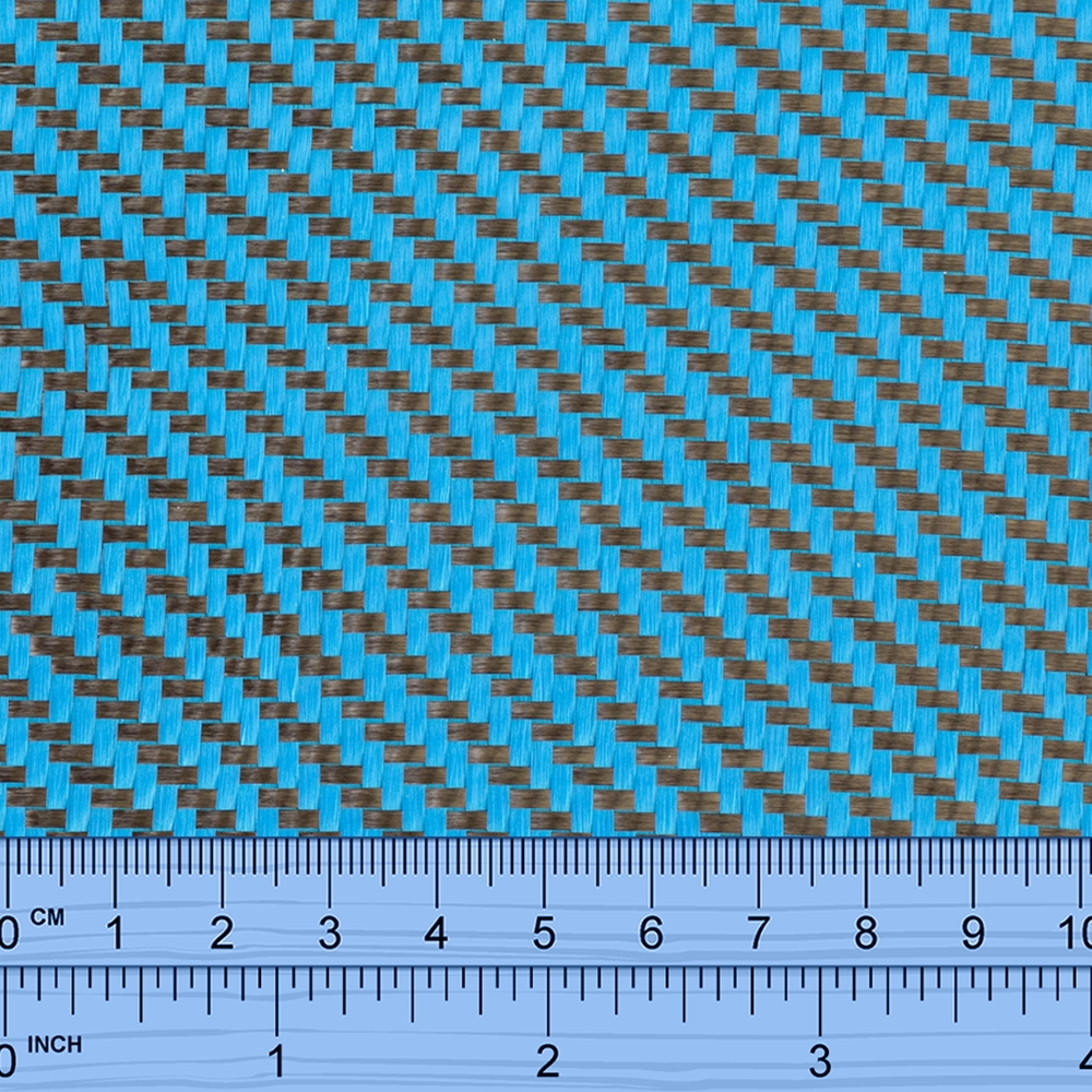 Carbon Fibre / Blue Polyester 210g Twill weave - 1mt wide