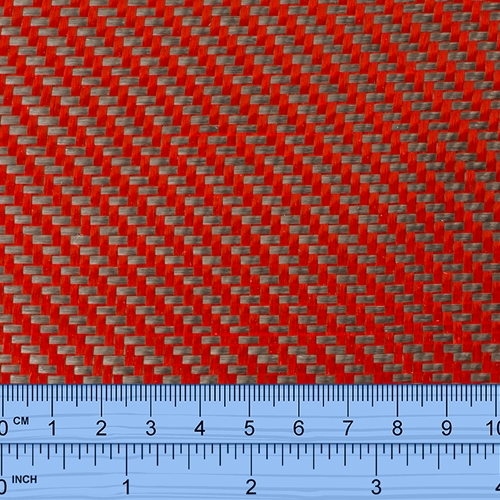 Carbon Fibre / Red Polyester 180g Twill weave - 1mt wide