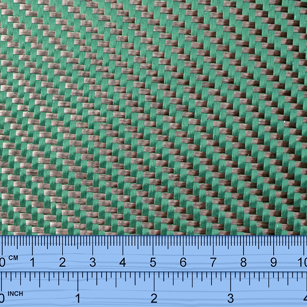 Carbon Fibre / dyed Green polyester 210g Twill weave - 1mt wide